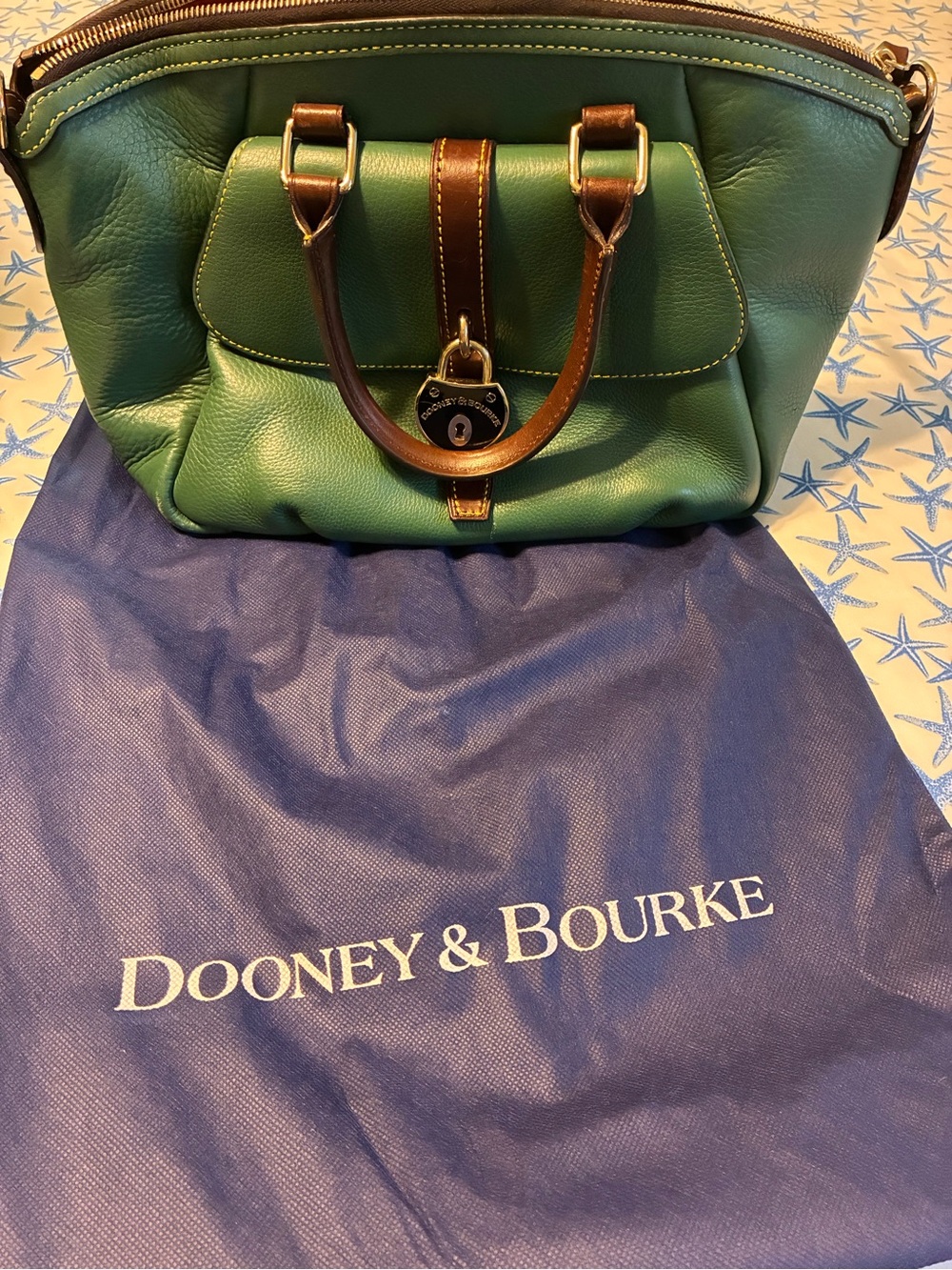 Dooney & Bourke Green Leather Satchel with Brown Handles and Gold Hardware - Picture 7 of 8